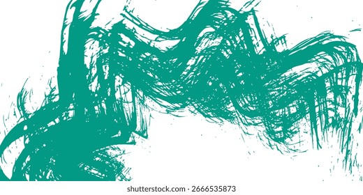 Placas e bolhas de tinta verde. Resumo grunge fundo. Tinta tinta na brochura, elemento monocromático isolado no branco. Ilustração vetorial