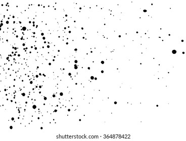 Splatter background. Black calligraphy ink splats. Spray paint drops. Vector grunge ink paint splats, blots and splashes . Grunge distress vector calligraphy ink stains. Black ink blow explosion.