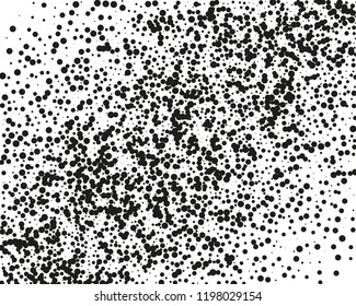 Splatter background. Black glitter blow explosion and splats on white. Grunge texture. Abstract grainy isolated grungy effect. Grain overlay. Dusty dirty black surface. Distress design elements.