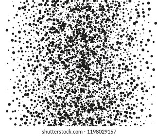 Splatter background. Black glitter blow explosion and splats on white. Grunge texture. Abstract grainy isolated grungy effect. Grain overlay. Dusty dirty black surface. Distress design elements.