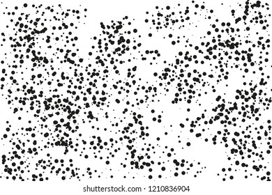 Splatter background. Black glitter blow explosion and splats on white. Grunge texture. Abstract grainy isolated grungy effect. Grain overlay. Dusty dirty black surface. Distress design elements.
