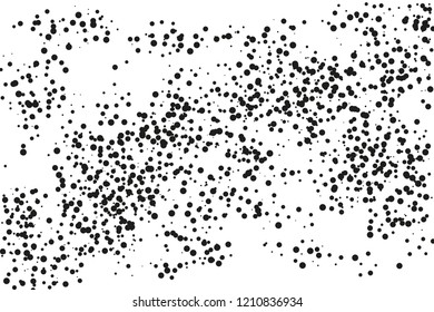 Splatter background. Black glitter blow explosion and splats on white. Grunge texture. Abstract grainy isolated grungy effect. Grain overlay. Dusty dirty black surface. Distress design elements.