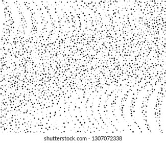 Splatter background. Black glitter blow explosion and splats on white. Grunge texture. Elegant pattern with black polka dots of small and large scale. Vector illustration