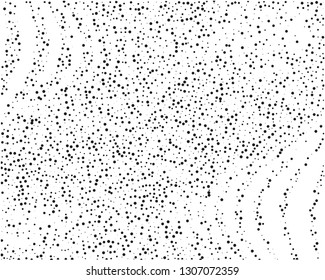 Splatter background. Black glitter blow explosion and splats on white. Grunge texture. Elegant pattern with black polka dots of small and large scale. Vector illustration