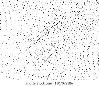 Splatter background. Black glitter blow explosion and splats on white. Grunge texture. Elegant pattern with black polka dots of small and large scale. Vector illustration