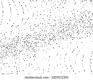 Splatter background. Black glitter blow explosion and splats on white. Grunge texture. Elegant pattern with black polka dots of small and large scale. Vector illustration