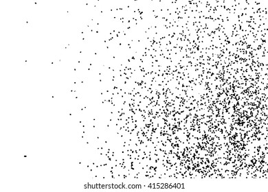 Splatter background. Black glitter blow explosion and splats on white background. Sprinkles spray drops. Grunge sparkles, blots and splashes. Grungy distress texture.