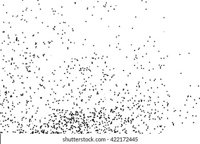 Splatter background. Black glitter blow explosion and splats on white background. Sprinkles spray drops. Grunge sparkles, blots and splashes. Grungy distress texture.