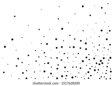 Splatter background. Dot work sphere.  Black glitter blow explosion and splats on white. Grunge texture. Random halftone. Pointillism style. 