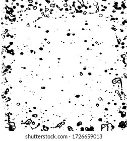Splatter background. Vector black and white abstraction. Dots and blots sprayed with ink.