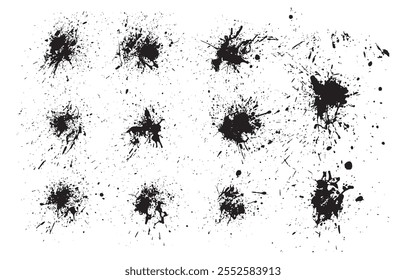 Splatter black color vector grunge texture paint ink brush stroke blood background set