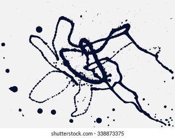 Splatter Black Ink Background. Hand Drawn Spray Blots and Splashes Paint Vector Illustration. Grunge ink stains template for design of logotypes, banners and posters.