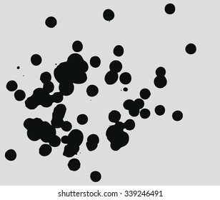 Splatter Black Ink Background. Hand Drawn Spray Blots and Splashes Paint Vector Illustration. Grunge ink stains template for design of logotypes, banners and posters.