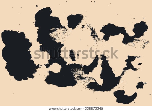 Splatter Black Ink\
Background. Hand Drawn Spray Blots and Splashes Paint Vector\
Illustration. Grunge ink stains template for design of logotypes,\
banners and posters.