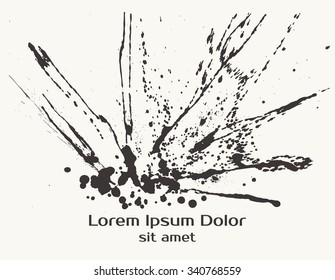 Fondo de salpicadura de tinta negra. Logotipo y Plantilla de etiquetas. Ilustración vectorial de pintura de manchas y salpicaduras de spray dibujado a mano. Plantilla de tinta Grunge para el diseño de logotipos, Anuncios y carteles.