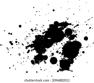 Splatter black ink splash water painting on white background