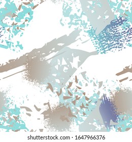 Superficie de trazo del pincel de salpicadura. Elementos repetitivos interminables de color de agua. Artistic Modern Splash Trends Motif. Superficie superpuesta de color blanco y negro. Ilustración abstracta del vector de pincel.