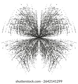 Splatter burst shape. Dynamic vector explosion. Abstract dot pattern. Black energy symbol.