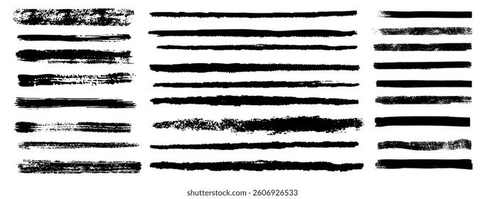 Splatter chalk crayon line brush strokes isolated on white background. Hand drawn simple shapes for decoration, school education.