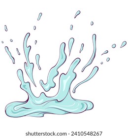 Splatter crown of water or paint. Splashes of fluid. Splash aqua motion. Abstract wet shapes. Vector illustration in hand drawn cartoon style. Simple color graphic isolated on white.