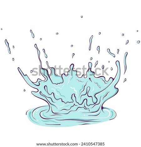 Splatter crown of water or paint. Splashes of fluid. Splash water motion. Abstract shapes. Vector illustration in hand drawn cartoon style. Simple color graphic isolated on white.