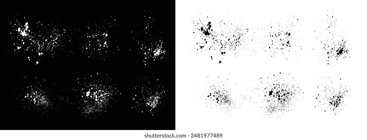 Splatter drops Splash grunge black and white paintbrush background set. Grunge brush stroke bundle