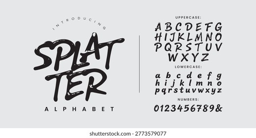 Splatter font ink splash decorative alphabet for artistic painting and dirty grunge design style