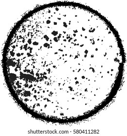 Splatter Grain Paint Texture with distressed circle border frame. Distress Grunge background. Black Spray Blot of Ink.Place illustration Over any Object to Create Grungy Effect .abstract vector. stamp