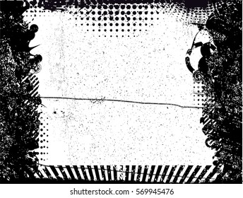 Splatter Grain Paint Texture with Scratched, distressed border frame. Distress Grunge background. Black Spray Blot of Ink.Place illustration Over any Object to Create Grungy Effect .abstract vector.