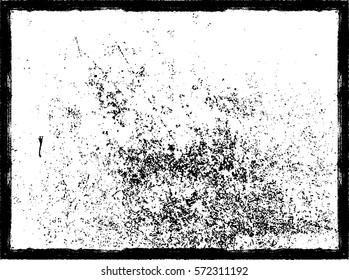 Splatter Grain Paint Texture with Scratched, distressed border frame. Distress Grunge background. Black Spray Blot of Ink.Place illustration Over any Object to Create Grungy Effect .abstract vector.