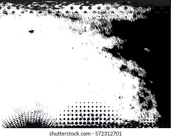 Splatter Grain Paint Texture with Scratched, distressed border frame. Distress Grunge background. Black Spray Blot of Ink.Place illustration Over any Object to Create Grungy Effect .abstract vector.
