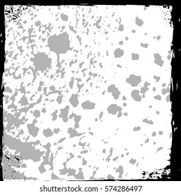Splatter Grain Paint Texture with Scratched, distressed border frame. Distress Grunge background. Black Spray Blot of Ink.Place illustration Over any Object to Create Grungy Effect .abstract vector.