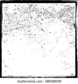 Splatter Grain Paint Texture with Scratched, distressed border frame. Distress Grunge background. Black Spray Blot of Ink.Place illustration Over any Object to Create Grungy Effect .abstract vector.