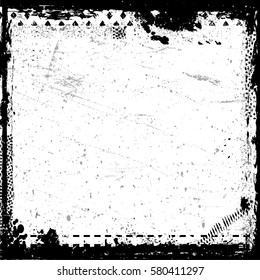 Splatter Grain Paint Texture with Scratched, distressed border frame. Distress Grunge background. Black Spray Blot of Ink.Place illustration Over any Object to Create Grungy Effect .abstract vector.