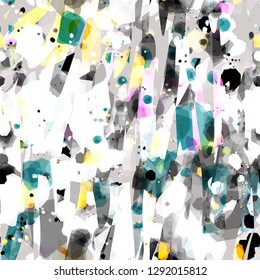 Splatter grey seamless texture with color inclusion. Abstract vector background for web page, banners backdrop, fabric, home decor, wrapping