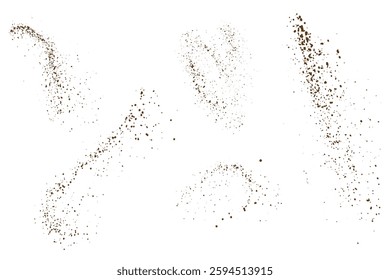 Splatter grunge texture collection of cocoa flying powder effect splash isolated background