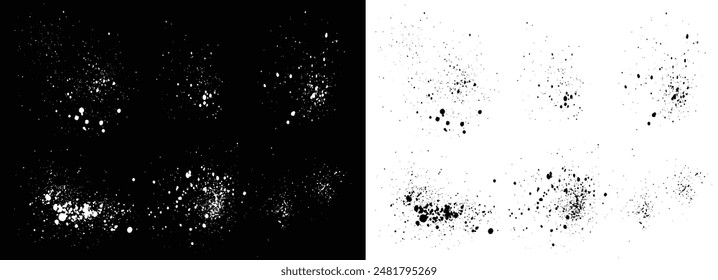 Splatter hand-drawn brush stroke frame and black and white blood background. Splash grunge texture banner illustration