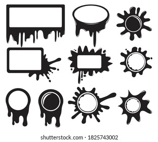splatter ink blank frame, ink drop stamp vector illustration