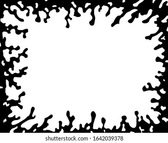 Splatter ink oily frame black, empty space inside, vector illustration, horizontal
