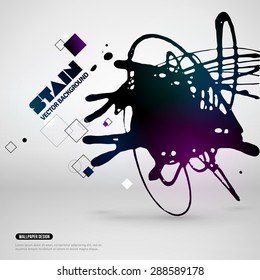Splatter Paint Banner. Vector Illustration. Black Background with Acrylic Splash and Geometric Shapes. Place for Your Text.