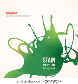 Splatter Paint Banner. Vector Illustration. Green Background with Acrylic Splash. Ink Spot isolated on white. 