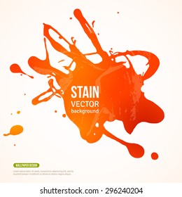 Splatter Paint Banner. Vector Illustration. Orange Background with Acrylic Splash. Ink Spot isolated on white.