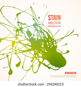 Splatter Paint Banner. Vector Illustration. Green Background with Acrylic Splash. Ink Spot isolated on white. 