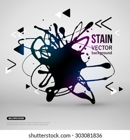 Splatter Paint Banner. Vector Illustration. Black Background with Acrylic Splash and Geometric Shapes. 