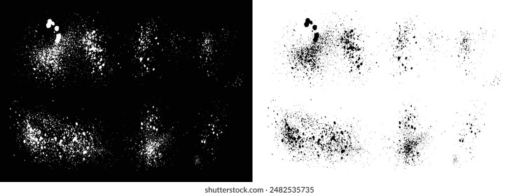Splatter paint liquid ink texture brush stroke black and white stains background collection. Brush stroke design vector