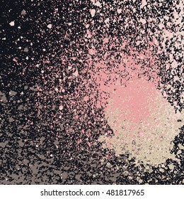 Splatter paint neon shine decoration acrylic, dust flow vector, magic stain glitter celebration, light gleaming illustration, shiny texture design spray abstract black background