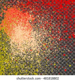 Splatter paint neon shine decoration acrylic, dust flow vector, magic stain glitter celebration, light gleaming illustration, shiny texture design spray abstract transparent gray background