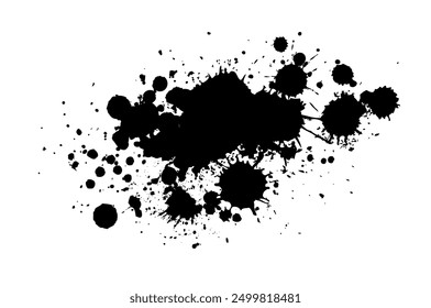 Splatter Paint Texture . Black Spray Blot of Ink. Place illustration Over any Object to Create Grungy Effect . hand drawn. Not AI, Vector.