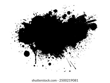 Splatter Paint Texture . Black Spray Blot of Ink. Place illustration Over any Object to Create Grungy Effect . hand drawn. Not AI, Vector.