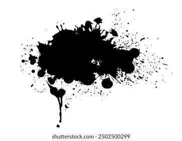 Splatter Paint Texture . Black Spray Blot of Ink. Place illustration Over any Object to Create Grungy Effect . hand drawn. Not AI, Vector.